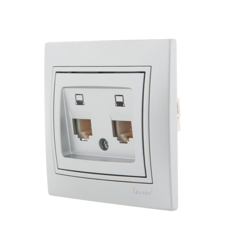 Розетка компьютерная 2-м СП Мира RJ45 метал. сер. LEZARD 701-1010-141