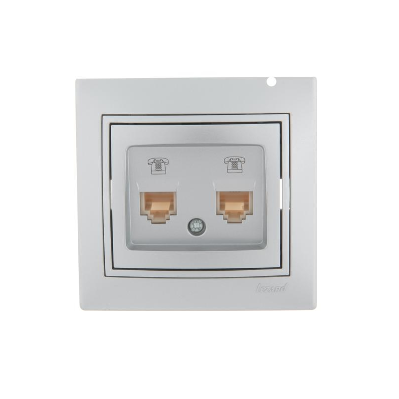 Розетка телефонная 2-м СП Мира RJ11 метал. сер. LEZARD 701-1010-138