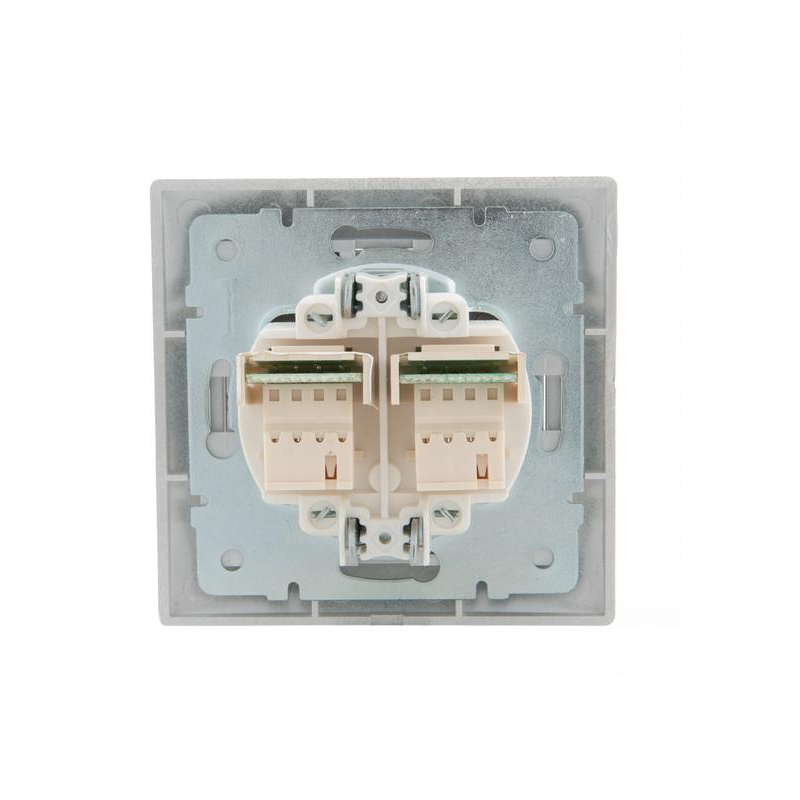 Розетка телефонная 2-м СП Мира RJ11 метал. сер. LEZARD 701-1010-138