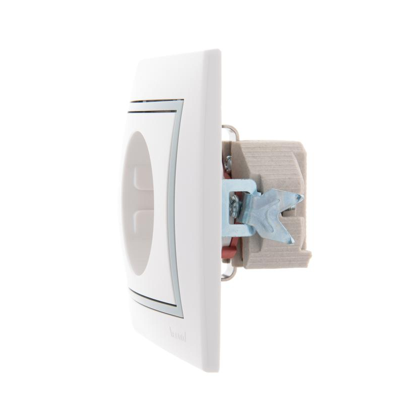 Розетка 1-м СП Мира 16А IP20 с заземл. защ. шторки с сер. вставкой керамика бел. LEZARD 701-0215-124