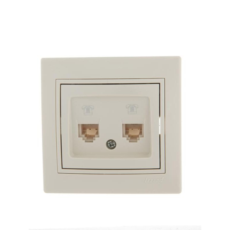 Розетка телефонная RJ11 2-м СП Мира 16А IP20 евро стандарт со вставкой крем. LEZARD 701-0303-138