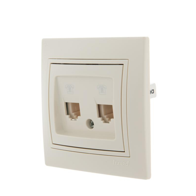 Розетка телефонная RJ11 2-м СП Мира 16А IP20 евро стандарт со вставкой крем. LEZARD 701-0303-138