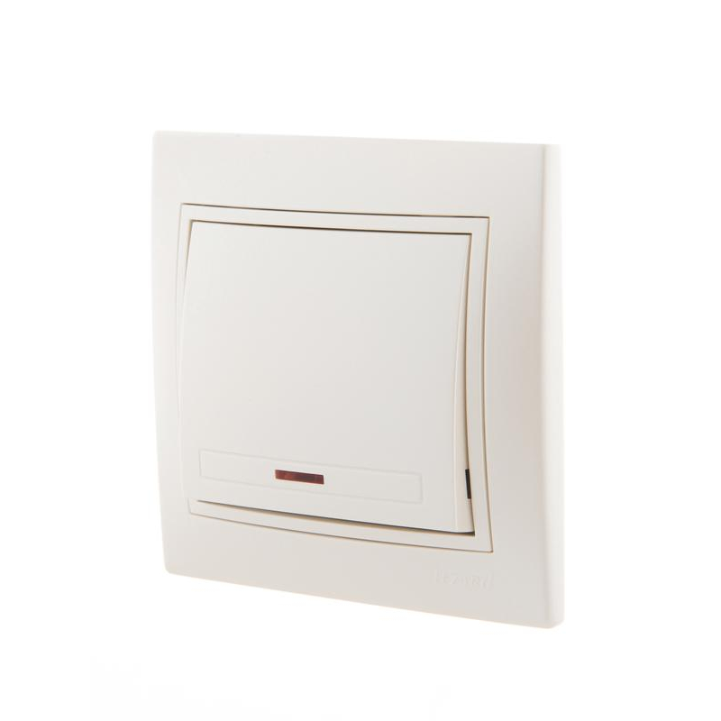 Выключатель 1-кл. СП Мира 10А IP20 с подсветкой со вставкой жемчуж./бел. перламутр. LEZARD 701-3030-111