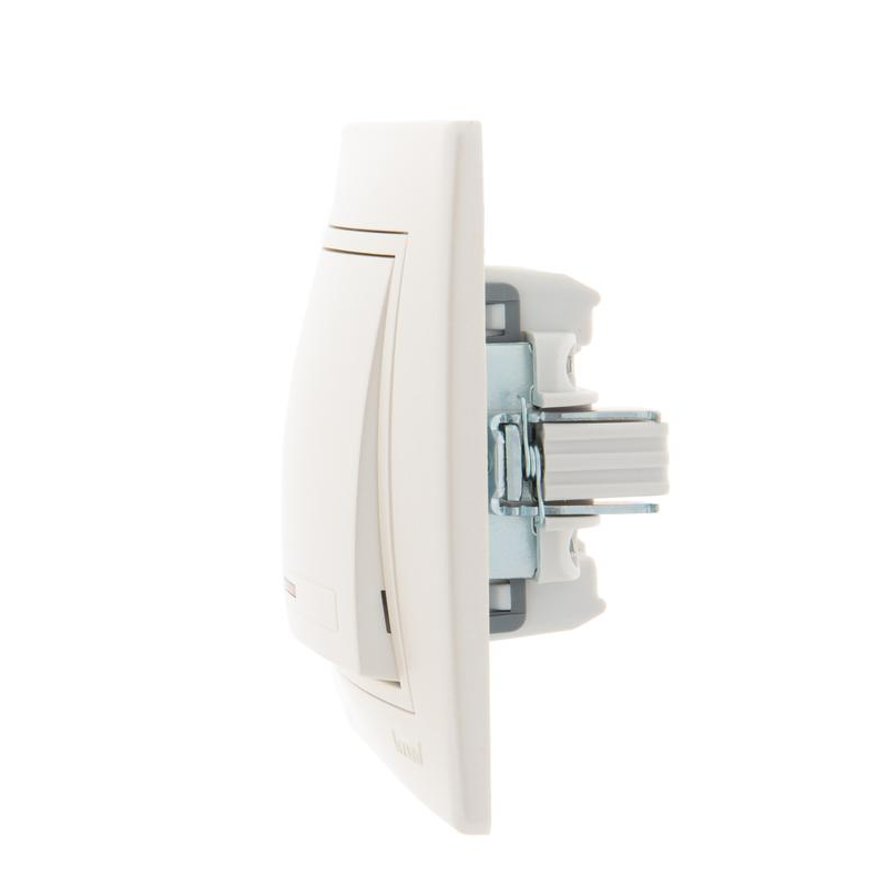 Выключатель 1-кл. СП Мира 10А IP20 с подсветкой со вставкой жемчуж./бел. перламутр. LEZARD 701-3030-111