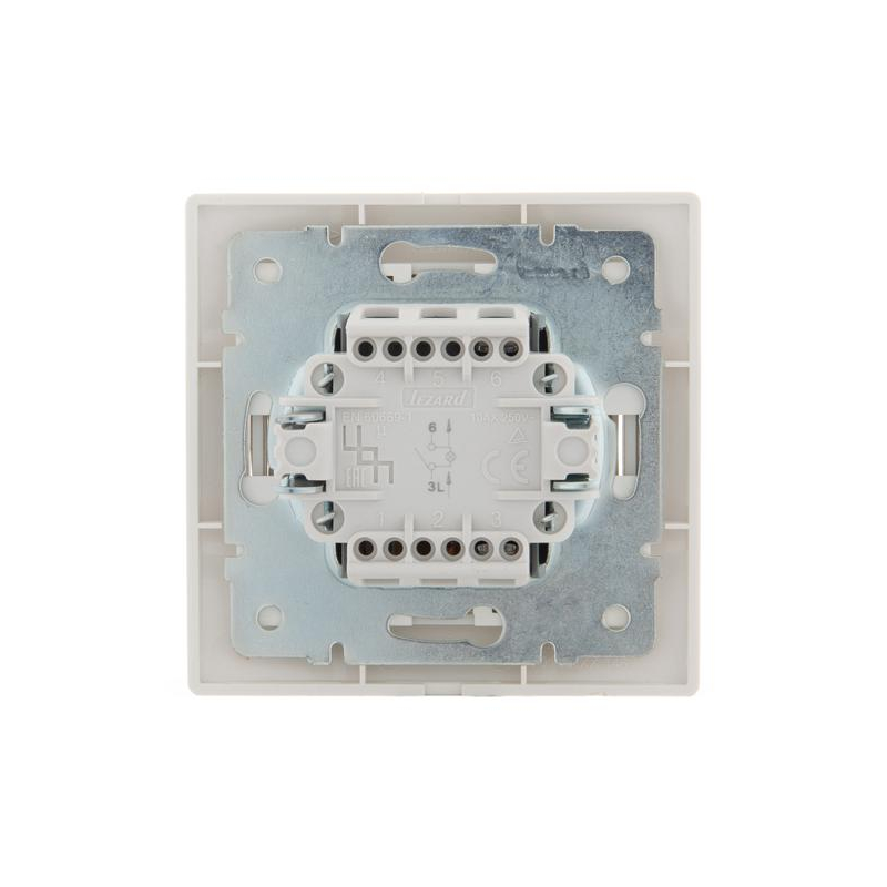 Выключатель 1-кл. СП Мира 10А IP20 с подсветкой со вставкой жемчуж./бел. перламутр. LEZARD 701-3030-111