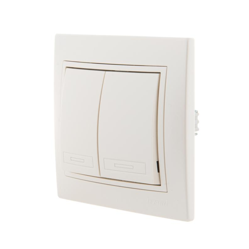 Выключатель 2-кл. СП Мира 10А IP20 со вставкой жемчуж./бел. перламутр. LEZARD 701-3030-101