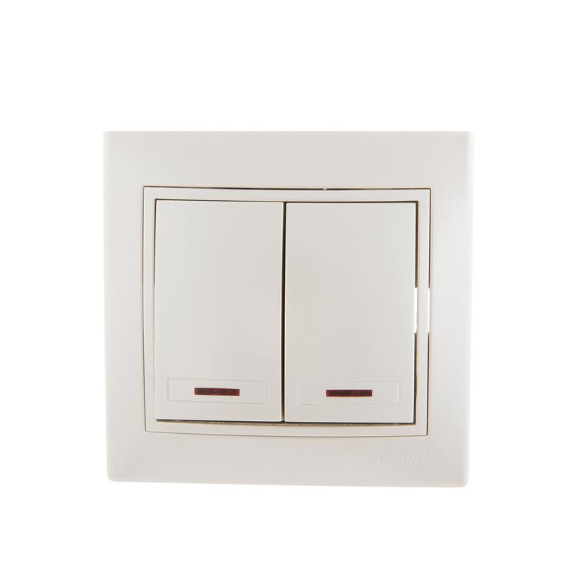 Выключатель 2-кл. СП Мира 10А IP20 с подсветкой со вставкой жемчуж./бел. перламутр. LEZARD 701-3030-112