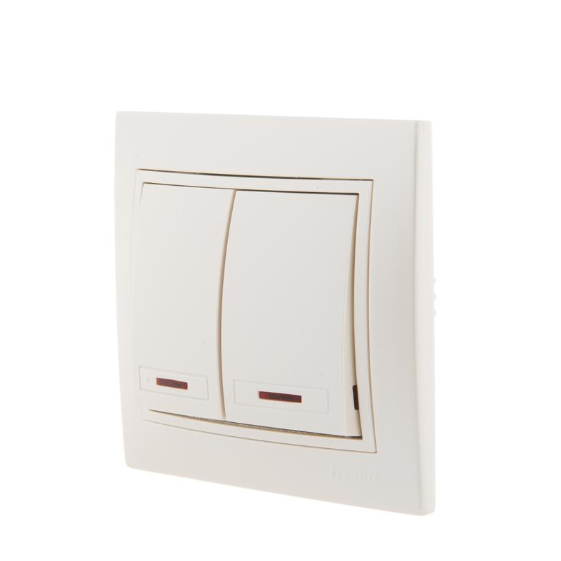 Выключатель 2-кл. СП Мира 10А IP20 с подсветкой со вставкой жемчуж./бел. перламутр. LEZARD 701-3030-112