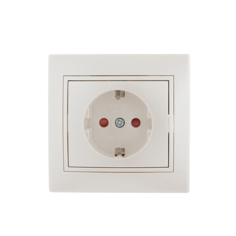 Розетка 1-м СП Мира 16А IP20 с заземл. защ. шторки со вставкой керамика жемчуж./бел. перламутр. LEZARD 701-3030-124