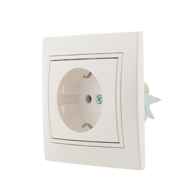 Розетка 1-м СП Мира 16А IP20 с заземл. со вставкой керамика жемчуж./бел. перламутр. LEZARD 701-3030-122