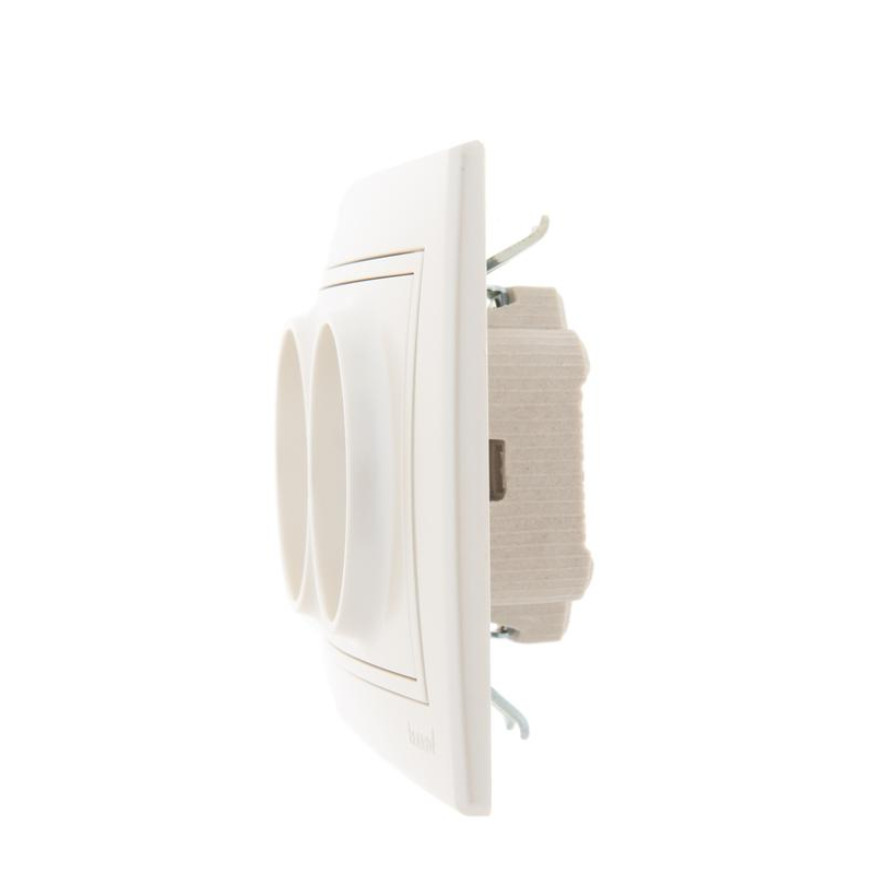 Розетка 2-м СП Мира 16А IP20 без заземл. со вставкой керамика жемчуж./бел. перламутр. LEZARD 701-3030-128