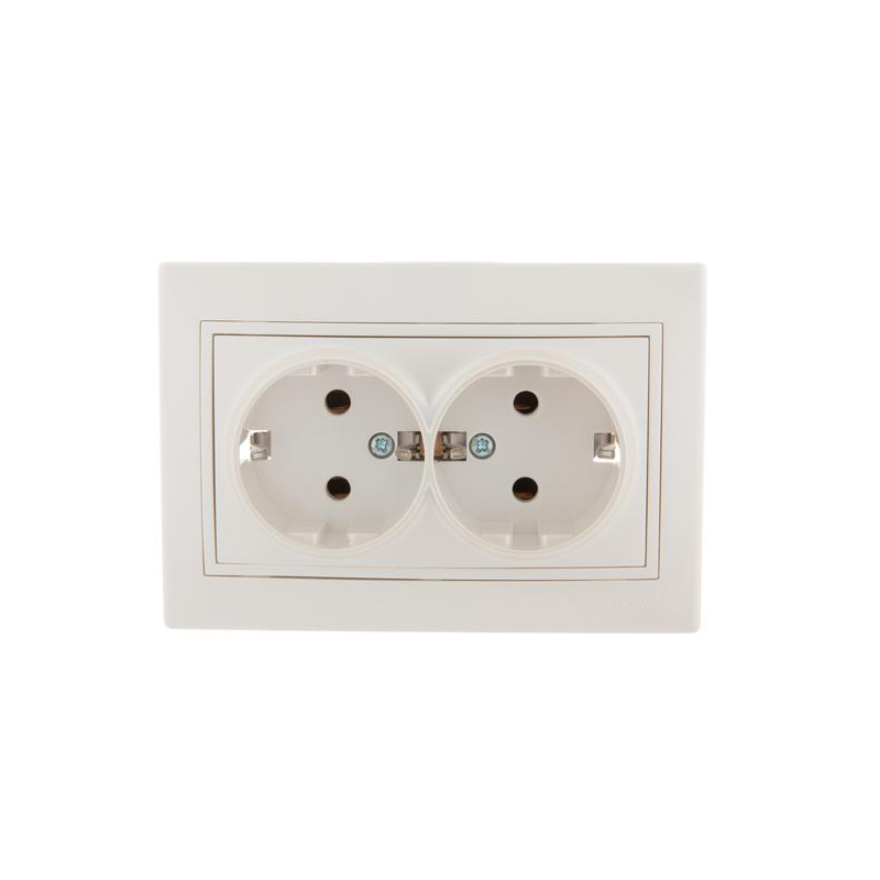 Розетка 2-м СП Мира 16А IP20 с заземл. со вставкой керамика жемчуж./бел. перламутр. LEZARD 701-3030-127