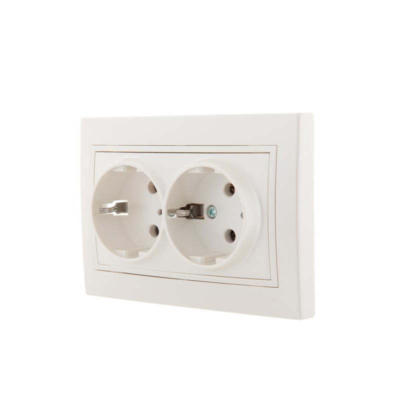Розетка 2-м СП Мира 16А IP20 с заземл. со вставкой керамика жемчуж./бел. перламутр. LEZARD 701-3030-127