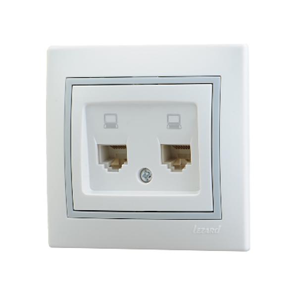 Розетка компьютерная RJ45 2-м СП Мира 16А IP20 с сер. вставкой бел. LEZARD 701-0215-141