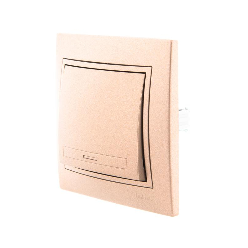 Выключатель 1-кл. СП Мира 10А IP20 со вставкой свет. корич. перламутр. LEZARD 701-3131-100