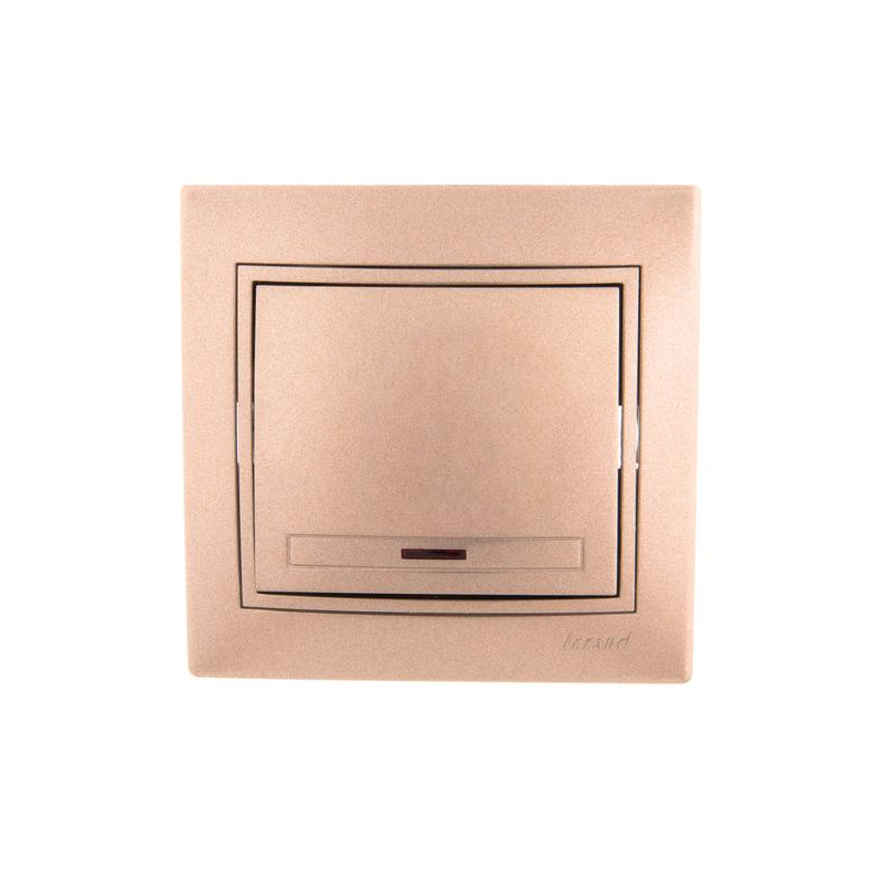 Выключатель 1-кл. СП Мира 10А IP20 с подсветкой со вставкой свет. корич. перламутр. LEZARD 701-3131-111