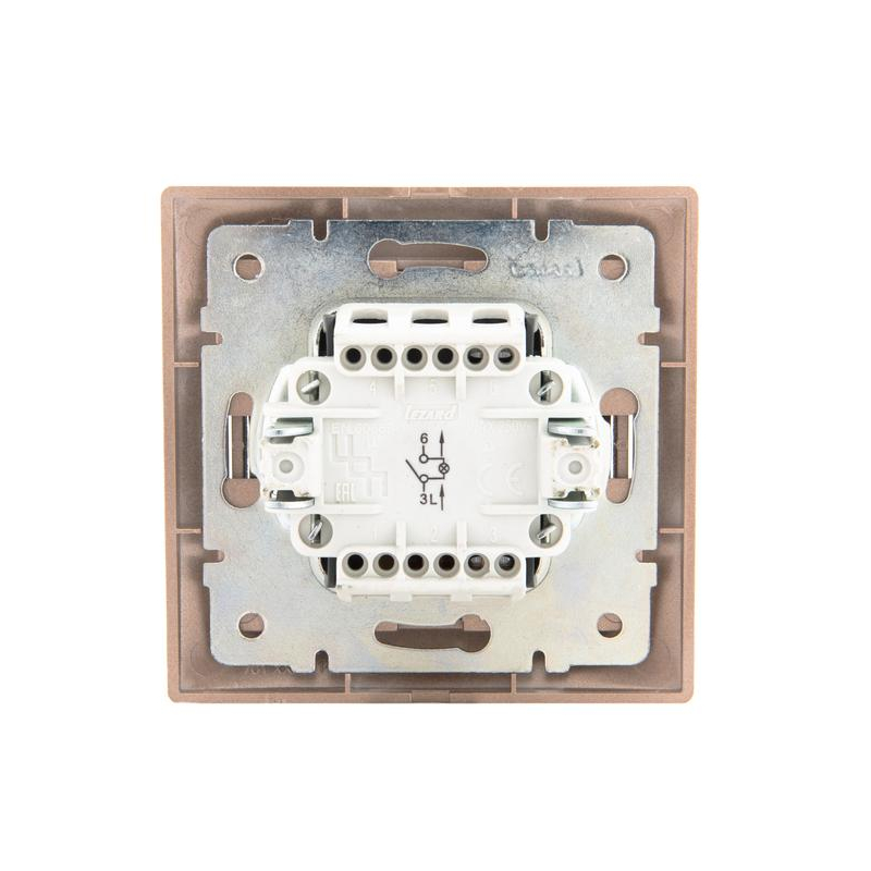 Выключатель 1-кл. СП Мира 10А IP20 с подсветкой со вставкой свет. корич. перламутр. LEZARD 701-3131-111