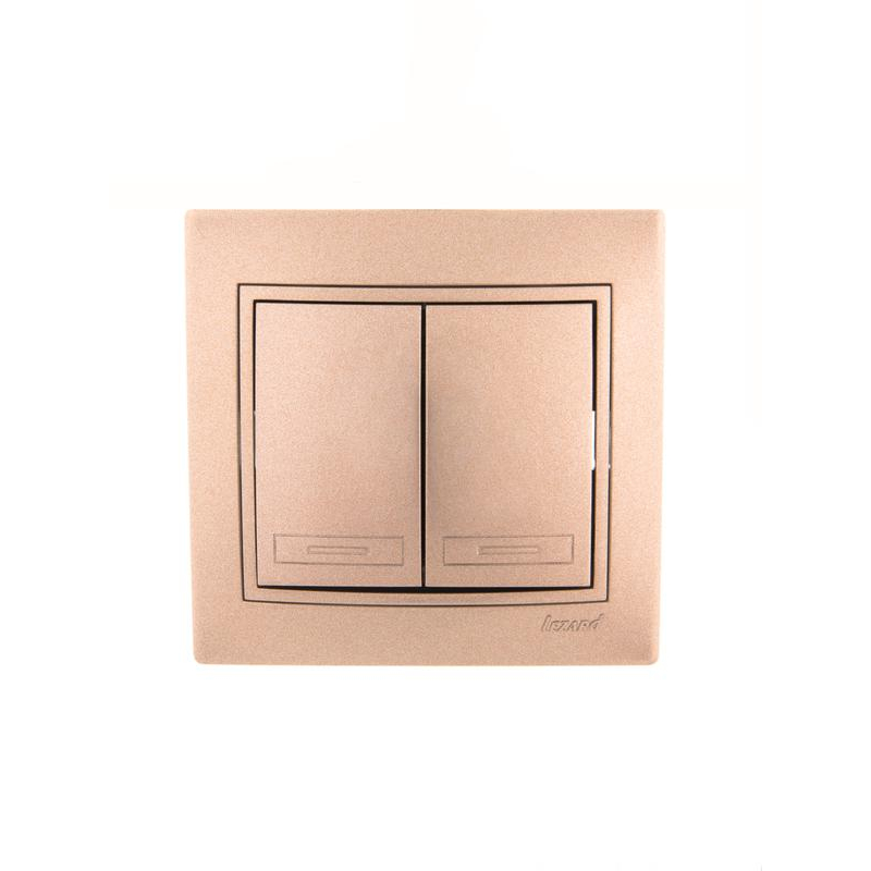 Выключатель 2-кл. СП Мира 10А IP20 со вставкой свет. корич. перламутр. LEZARD 701-3131-101