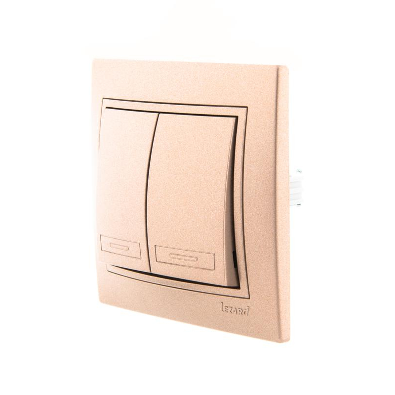 Выключатель 2-кл. СП Мира 10А IP20 со вставкой свет. корич. перламутр. LEZARD 701-3131-101