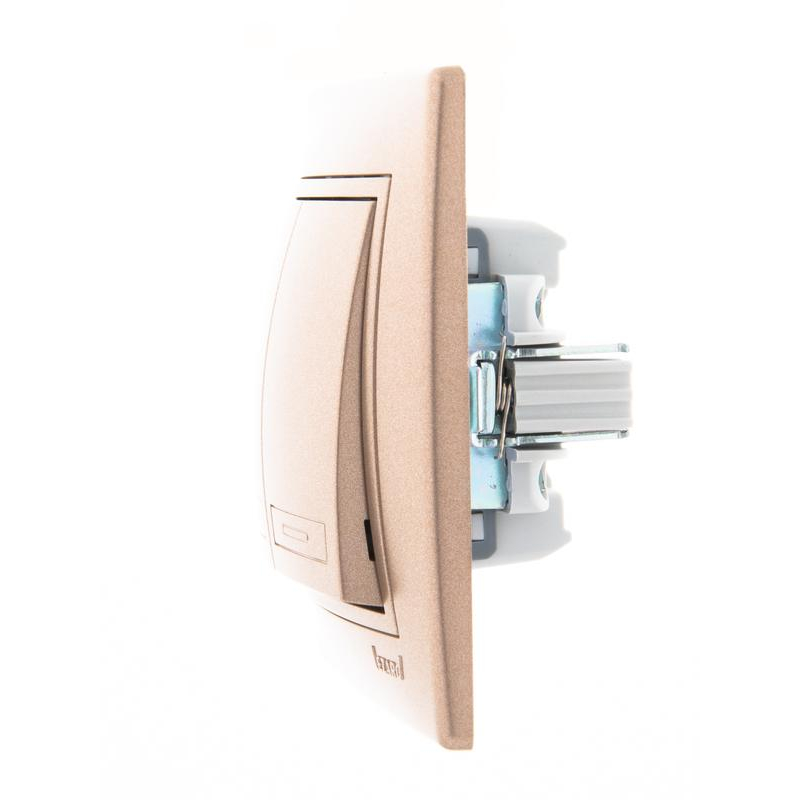 Выключатель 2-кл. СП Мира 10А IP20 со вставкой свет. корич. перламутр. LEZARD 701-3131-101