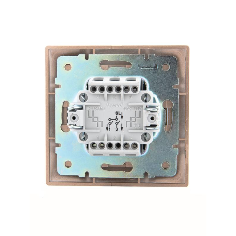 Выключатель 2-кл. СП Мира 10А IP20 со вставкой свет. корич. перламутр. LEZARD 701-3131-101