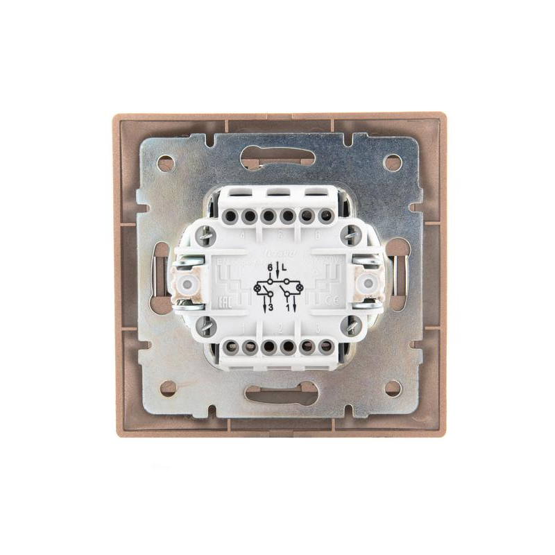 Выключатель 2-кл. СП Мира 10А IP20 с подсветкой со вставкой свет. корич. перламутр. LEZARD 701-3131-112