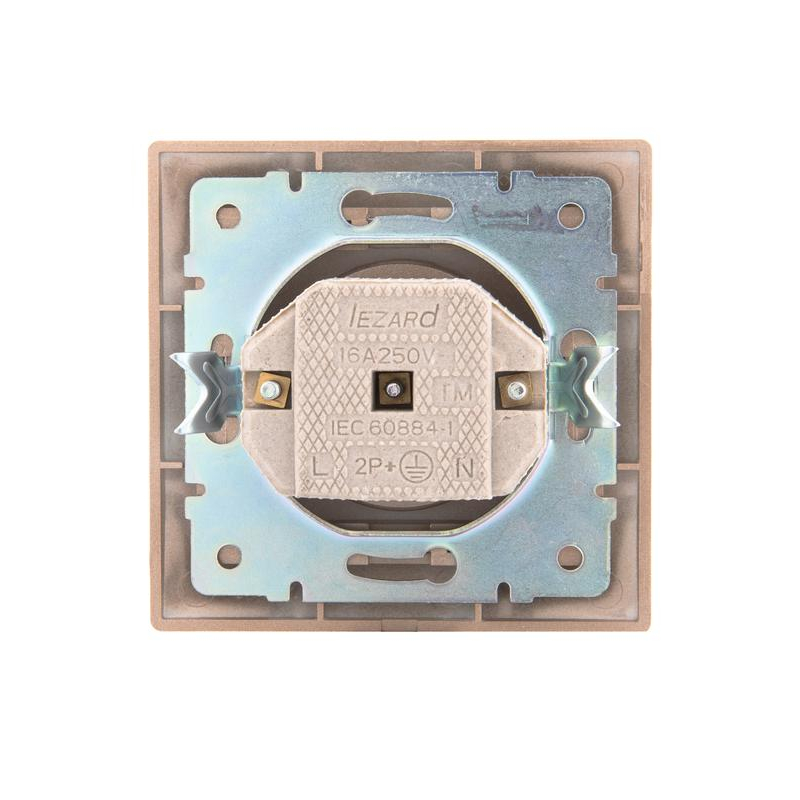 Розетка 1-м СП Мира 16А IP20 без заземл. со вставкой керамика свет. корич. перламутр. LEZARD 701-3131-121