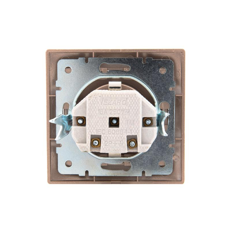 Розетка 1-м СП Мира 16А IP20 с заземл. защ. шторки со вставкой керамика свет. корич. перламутр. LEZARD 701-3131-124