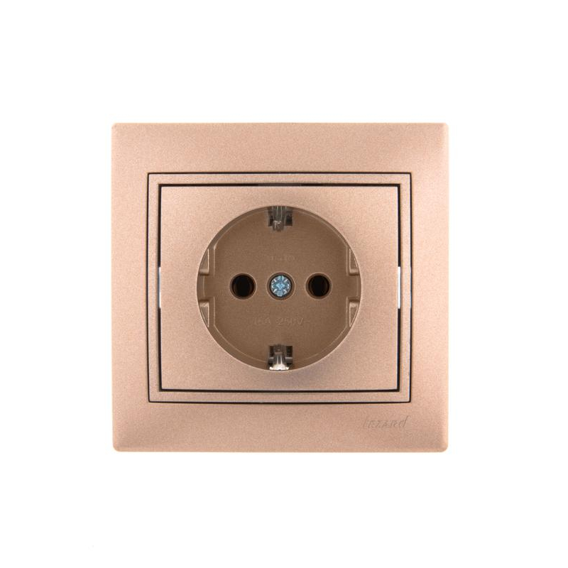 Розетка 1-м СП Мира 16А IP20 с заземл. со вставкой керамика свет. корич. перламутр. LEZARD 701-3131-122