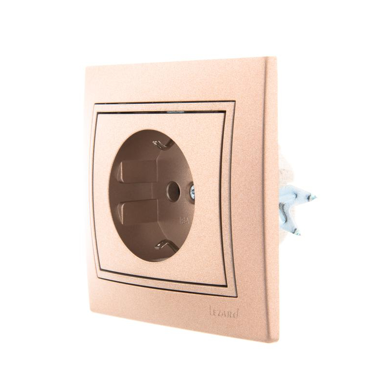 Розетка 1-м СП Мира 16А IP20 с заземл. со вставкой керамика свет. корич. перламутр. LEZARD 701-3131-122