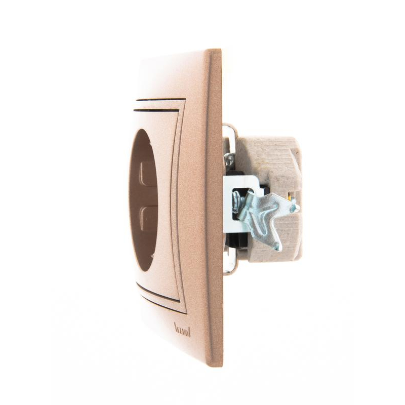 Розетка 1-м СП Мира 16А IP20 с заземл. со вставкой керамика свет. корич. перламутр. LEZARD 701-3131-122