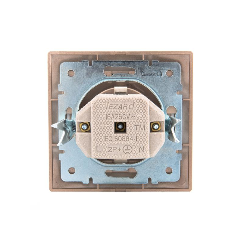 Розетка 1-м СП Мира 16А IP20 с заземл. со вставкой керамика свет. корич. перламутр. LEZARD 701-3131-122