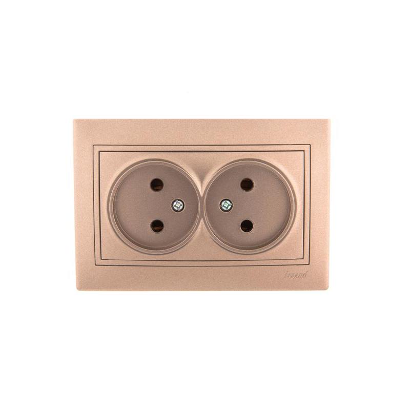 Розетка 2-м СП Мира 16А IP20 без заземл. со вставкой керамика свет. корич. перламутр. LEZARD 701-3131-128