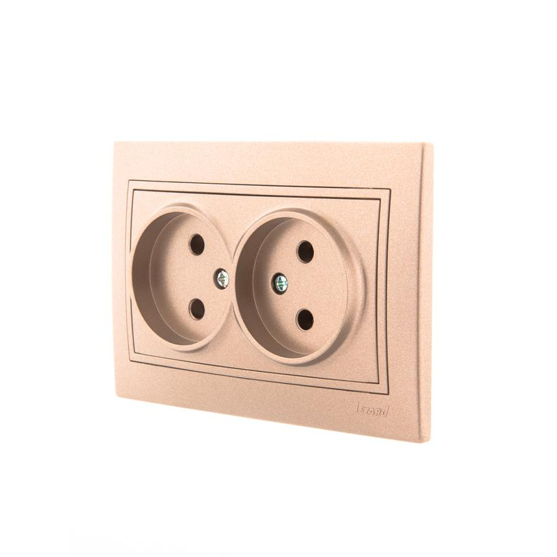 Розетка 2-м СП Мира 16А IP20 без заземл. со вставкой керамика свет. корич. перламутр. LEZARD 701-3131-128