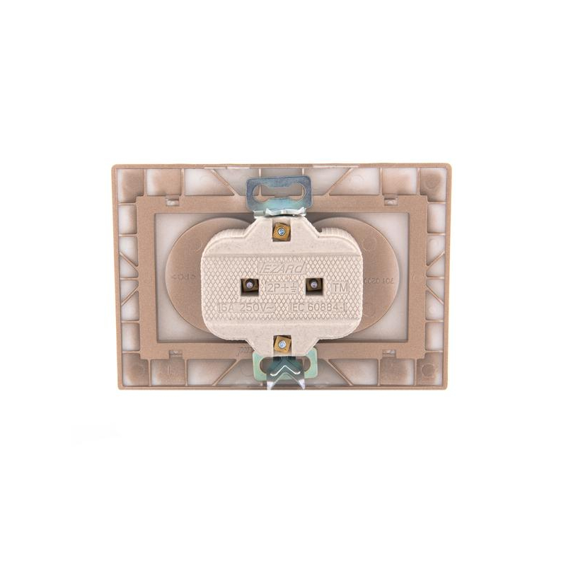 Розетка 2-м СП Мира 16А IP20 без заземл. со вставкой керамика свет. корич. перламутр. LEZARD 701-3131-128