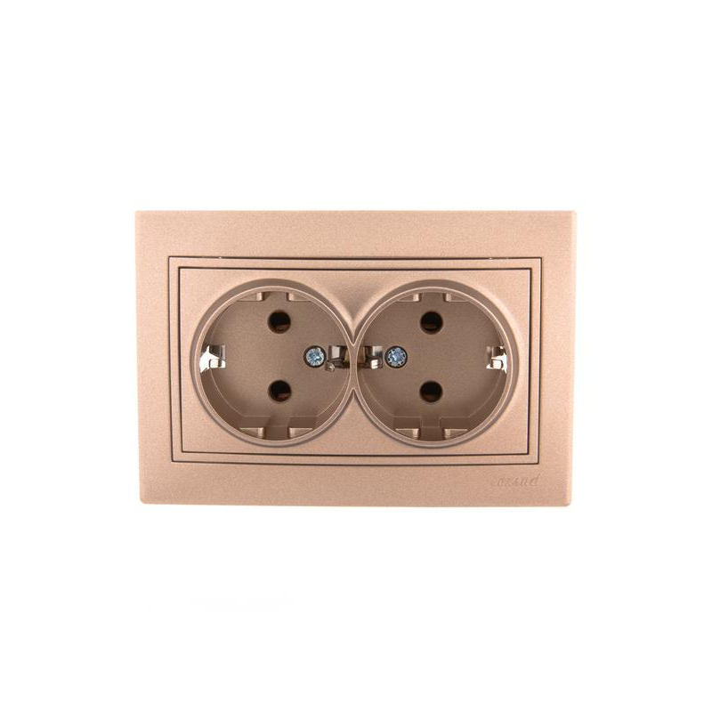 Розетка 2-м СП Мира 16А IP20 с заземл. со вставкой керамика свет. корич. перламутр. LEZARD 701-3131-127