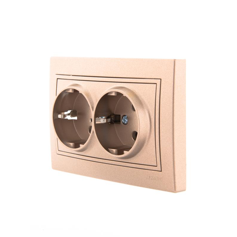 Розетка 2-м СП Мира 16А IP20 с заземл. со вставкой керамика свет. корич. перламутр. LEZARD 701-3131-127