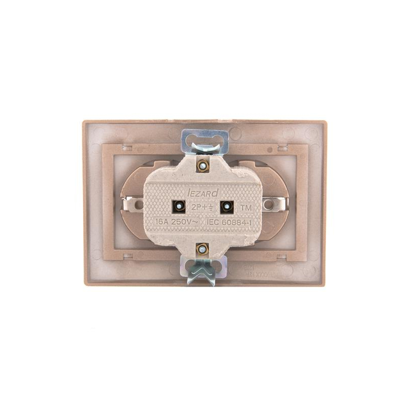 Розетка 2-м СП Мира 16А IP20 с заземл. со вставкой керамика свет. корич. перламутр. LEZARD 701-3131-127