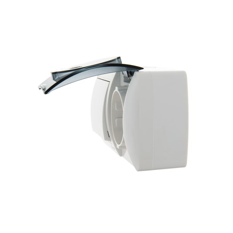 Блок ОП Ната IP20 горизонт. бел. (1-кл. выкл. + розетка евро с заземл. с крыш.) LEZARD 710-0200-170