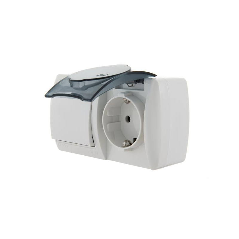 Блок ОП Ната IP20 горизонт. бел. (1-кл. выкл. + розетка евро с заземл. с крыш.) LEZARD 710-0200-170