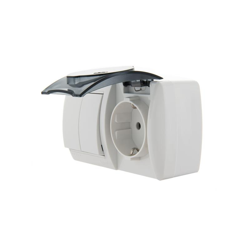 Блок ОП Ната IP20 горизонт. бел. (2-кл. выкл.+ розетка евро с заземл. с крыш.) LEZARD 710-0200-171