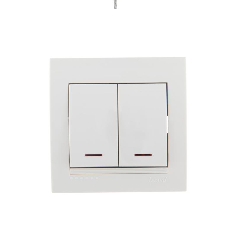 Выключатель 2-кл. СП Дери 10А с подсветкой бел. LEZARD 702-0202-112