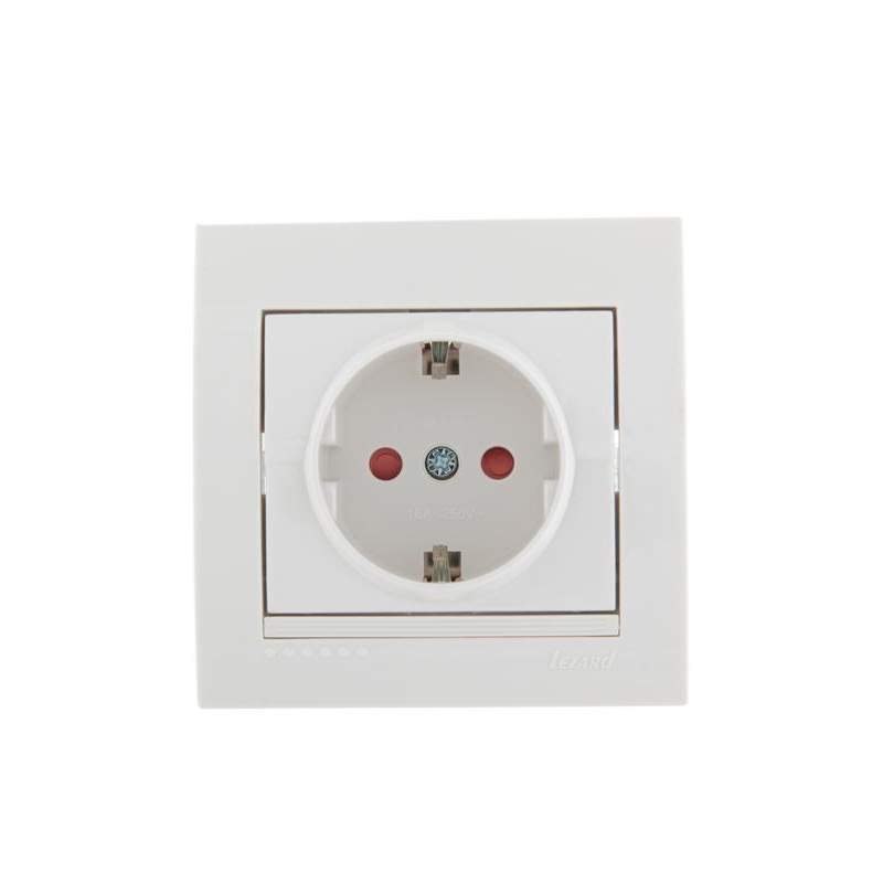Розетка 1-м СП Дери 16А IP20 с заземл. защ. шторки керамика бел./бел. LEZARD 702-0202-124