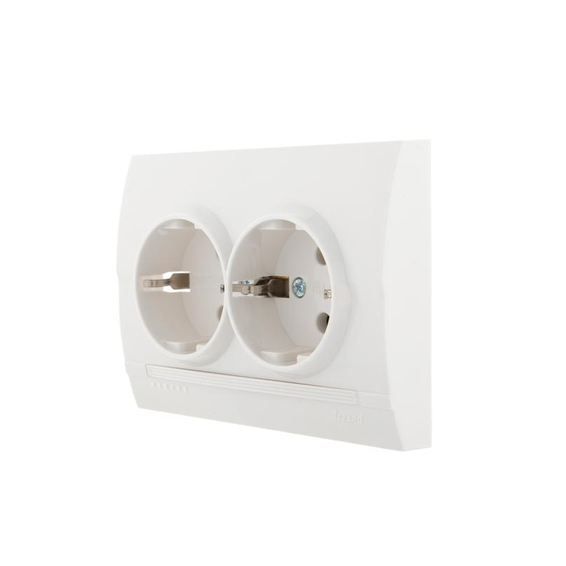 Розетка 2-м СП Дери 16А IP20 с заземл. керамика бел./бел. LEZARD 702-0202-127