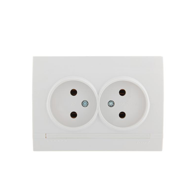 Розетка 2-м СП Дери 16А IP20 без заземл. керамика бел./бел. LEZARD 702-0202-128