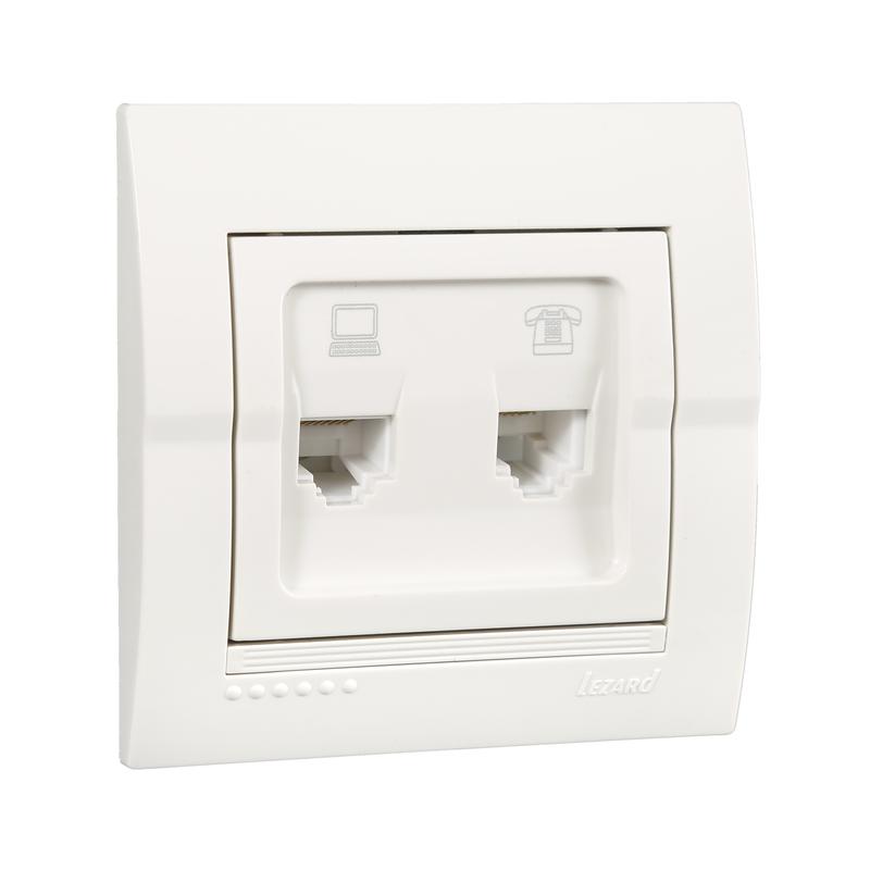 Розетка компьютерная RJ45 + телефонная RJ11 СП Дери 16А IP20 бел. LEZARD 702-0202-143