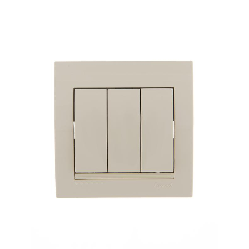 Выключатель 3-кл. СП Дери 10А крем. LEZARD 702-0303-109