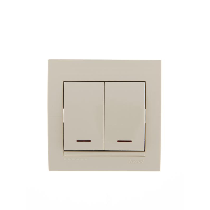 Выключатель 2-кл. СП Дери 10А с подсветкой крем. LEZARD 702-0303-112