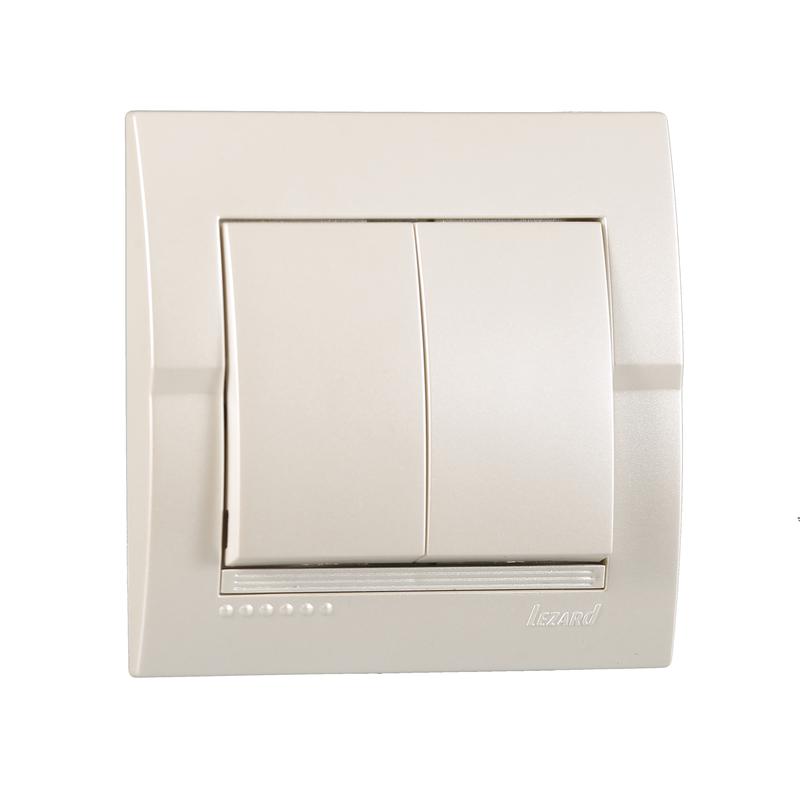 Выключатель 2-кл. СП Дери 10А жемчуж./бел. метал. LEZARD 702-3030-101
