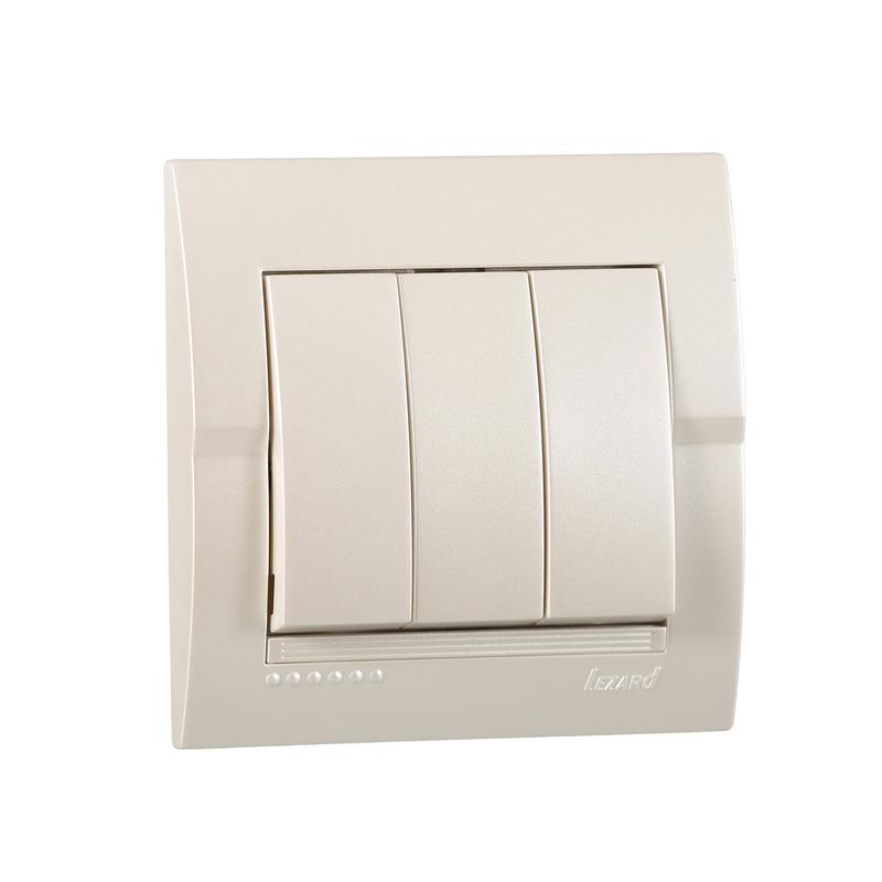 Выключатель 3-кл. СП Дери 10А жемчуж./бел. метал. LEZARD 702-3030-109